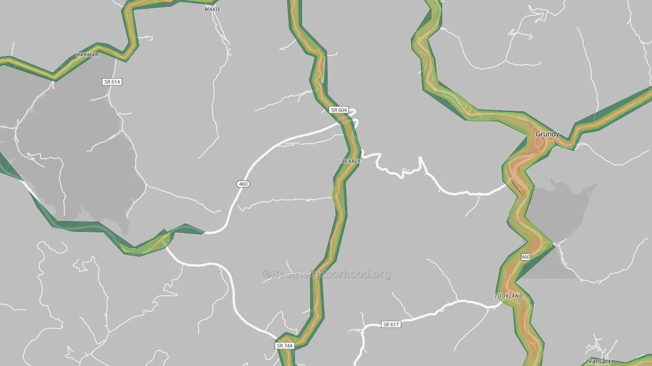 Pearly, VA Map of Noise Levels in Pearly