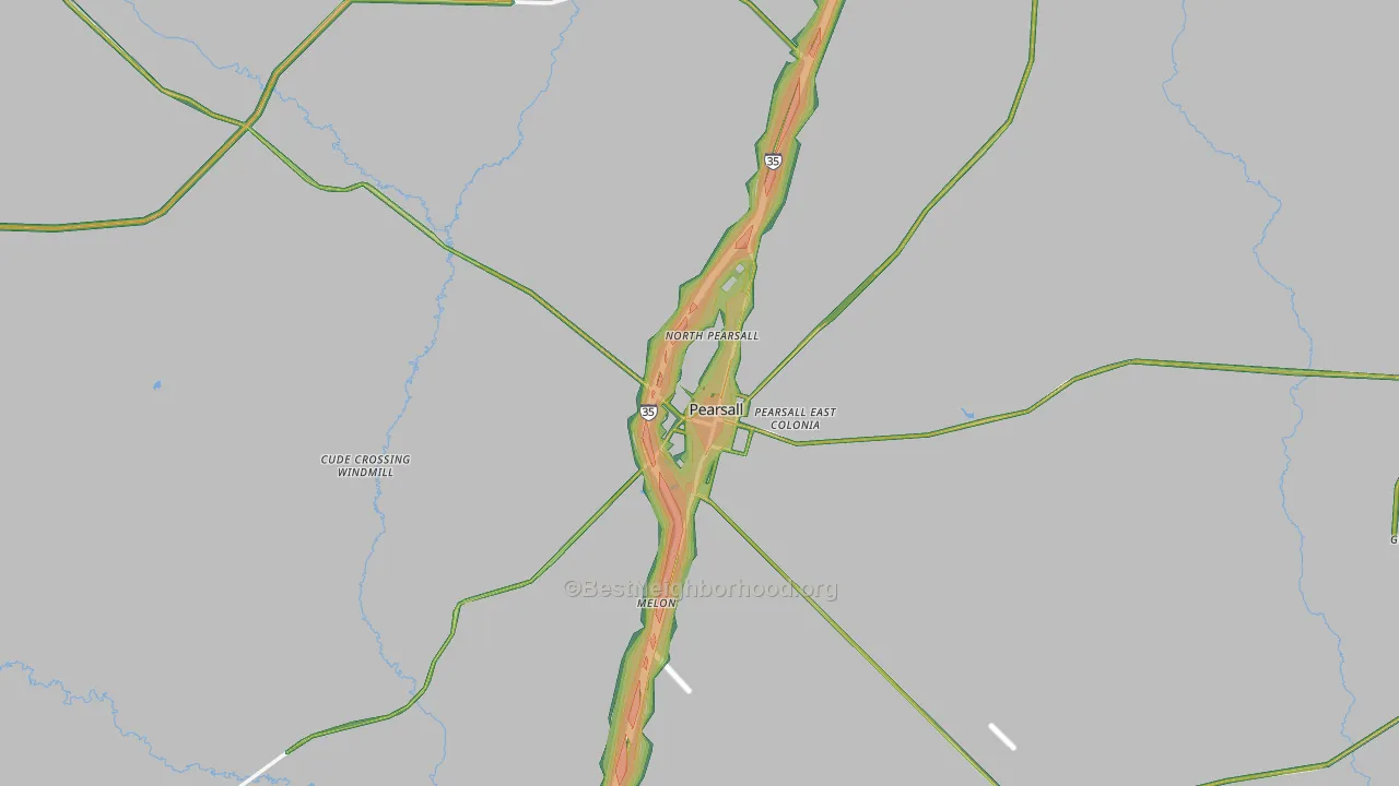 Pearsall, TX Map of Noise Levels in Pearsall