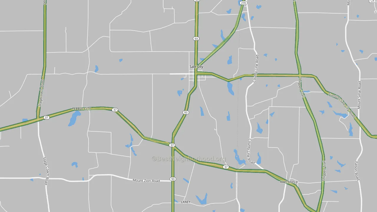 Pebble City, GA Map of Noise Levels in Pebble City