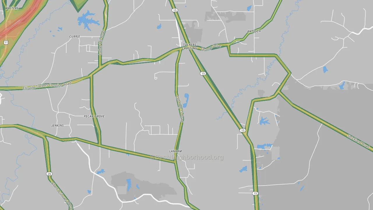 Pecan Grove, MS Map of Noise Levels in Pecan Grove