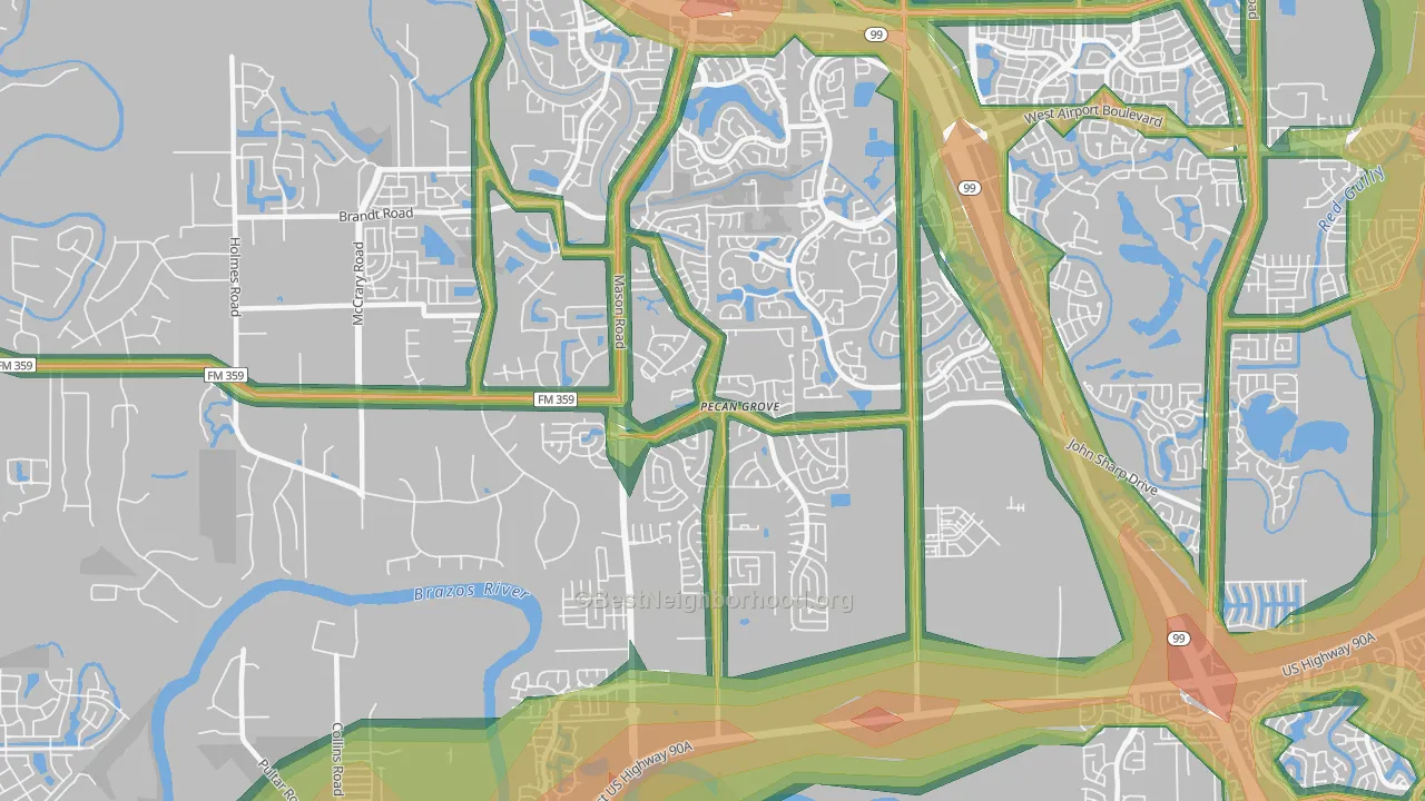 Pecan Grove, TX Map of Noise Levels in Pecan Grove