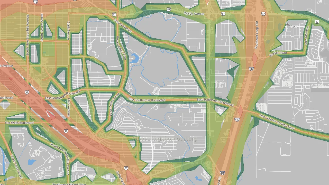 Pecan Valley, San Antonio, TX Map of Noise Levels in Pecan Valley