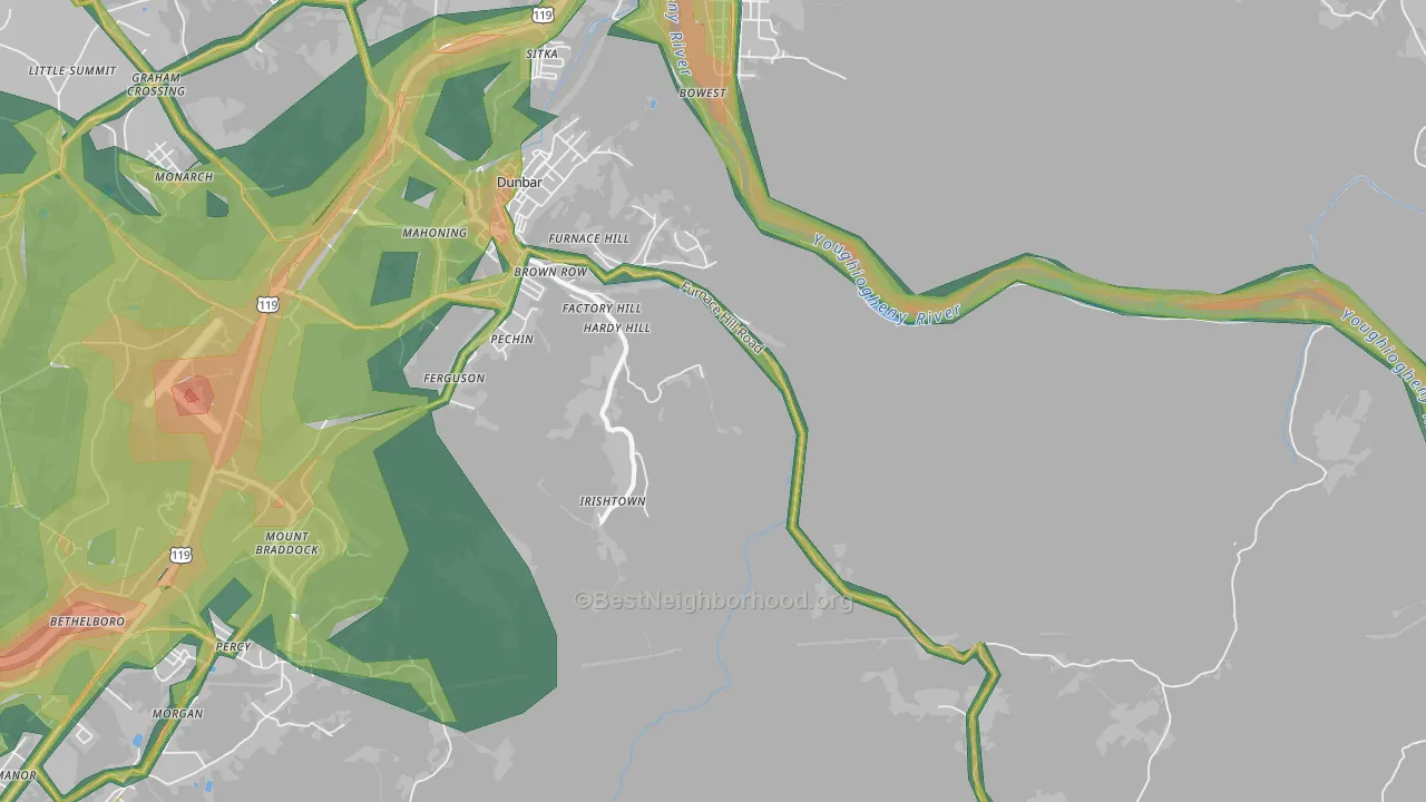 Pechin, PA Map of Noise Levels in Pechin