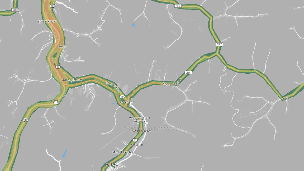 Pecks Mill, WV Map of Noise Levels in Pecks Mill