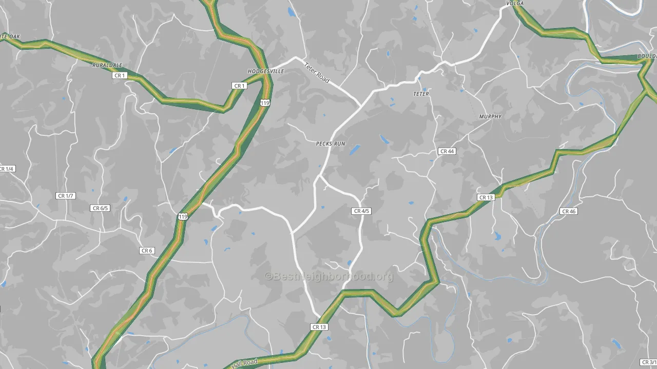 Pecks Run, WV Map of Noise Levels in Pecks Run