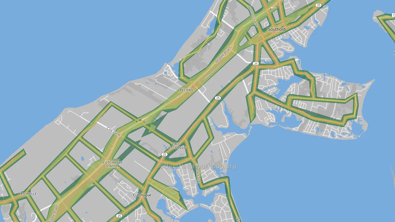 Peconic, NY Map of Noise Levels in Peconic