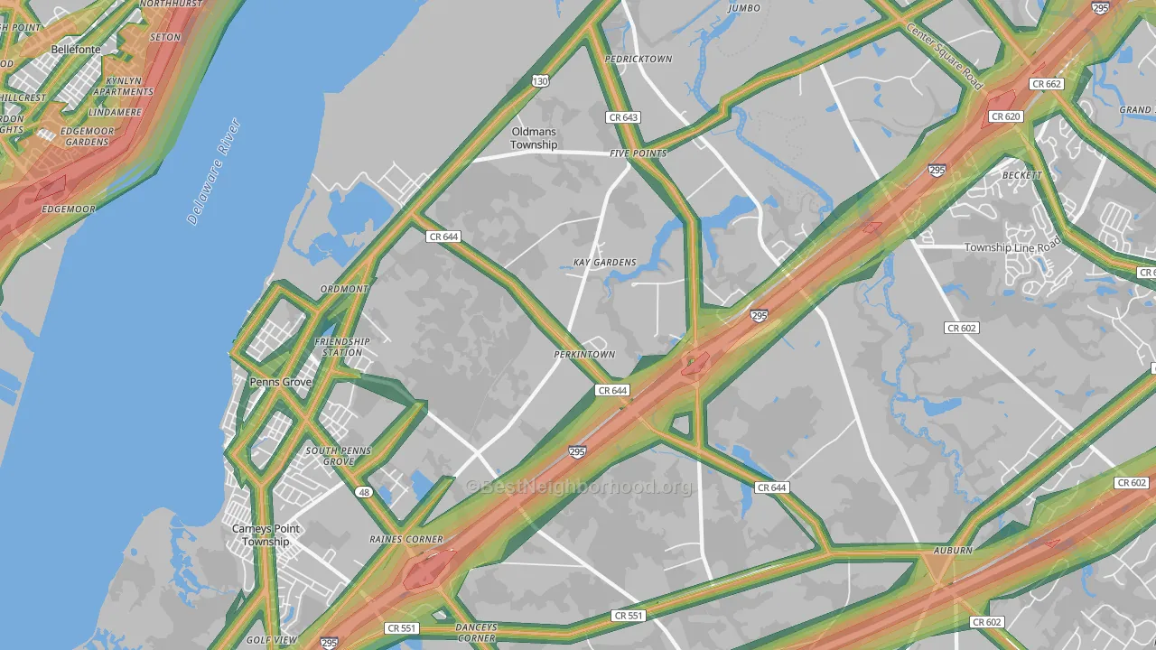Pedricktown, NJ Map of Noise Levels in Pedricktown