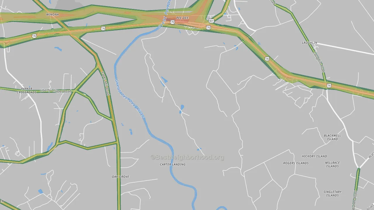 Pee Dee, SC Map of Noise Levels in Pee Dee