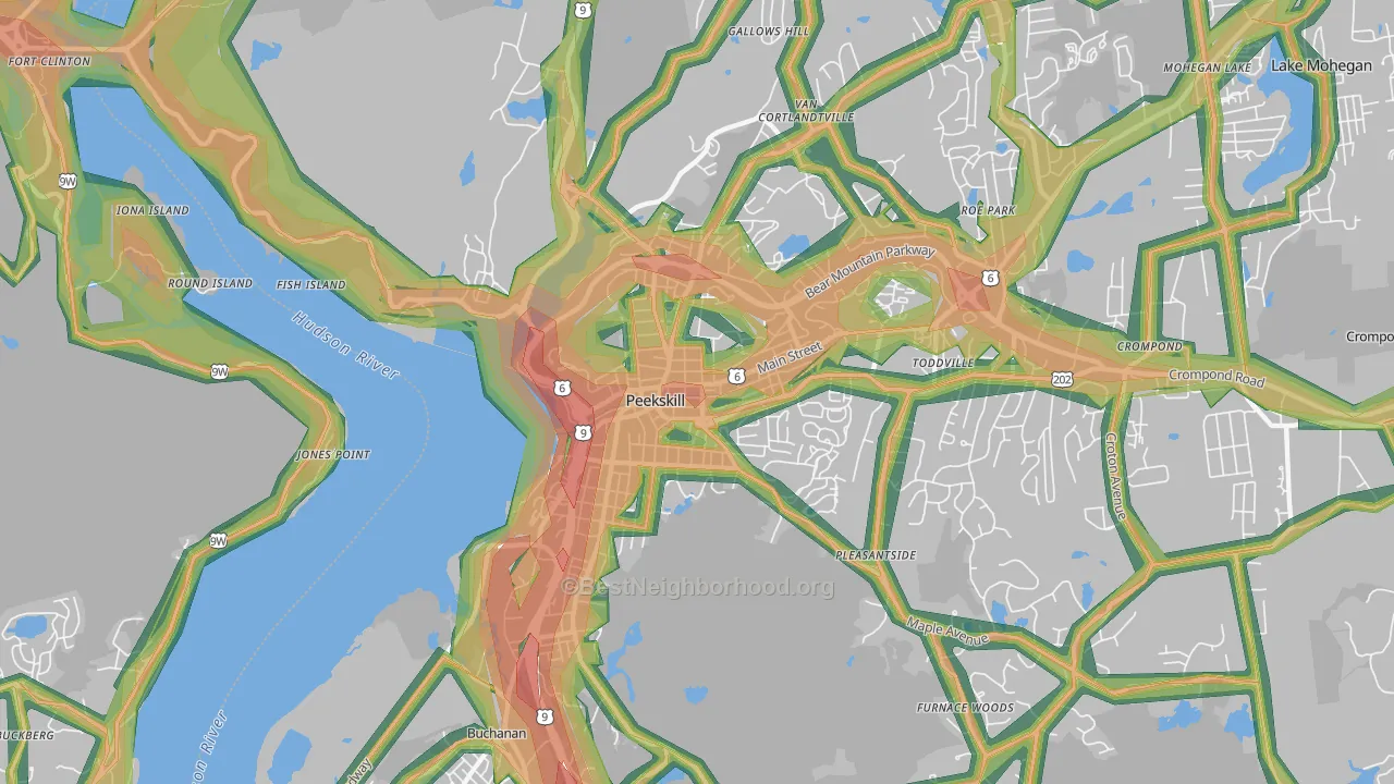 Peekskill, NY Map of Noise Levels in Peekskill