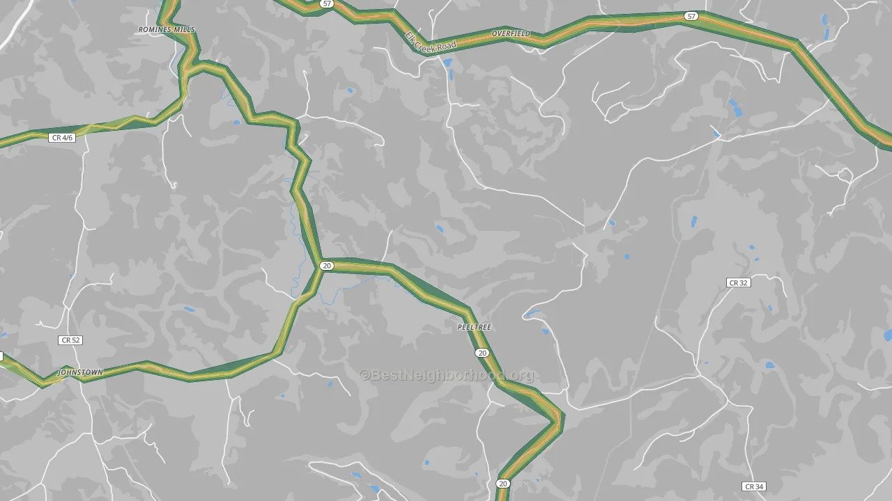 Peeltree, WV Map of Noise Levels in Peeltree