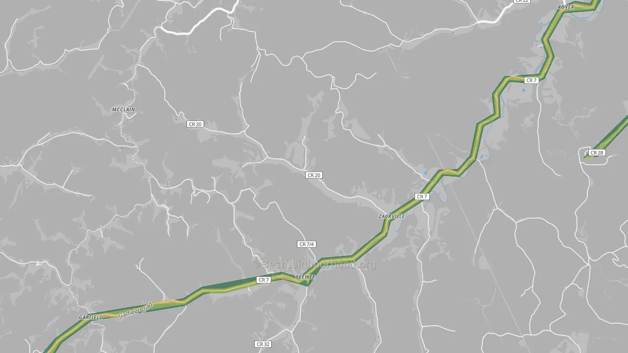 Peewee, WV Map of Noise Levels in Peewee