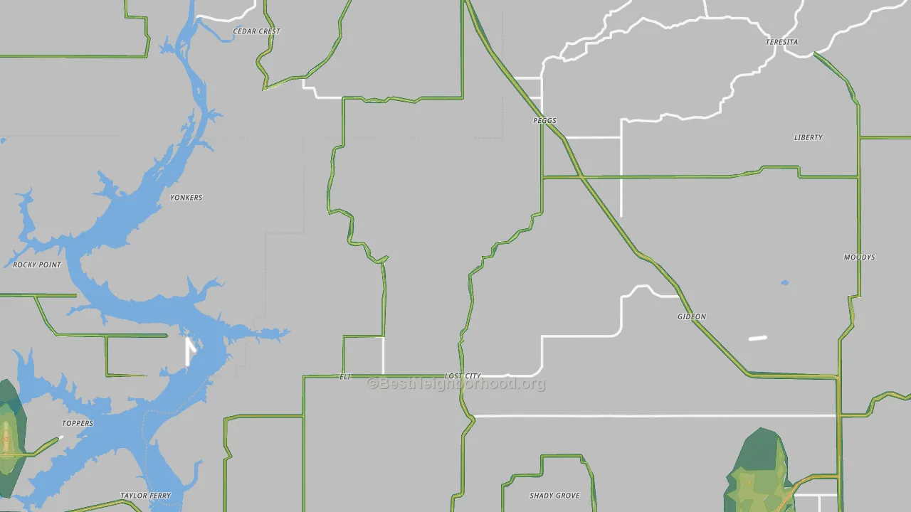 Peggs, OK Map of Noise Levels in Peggs