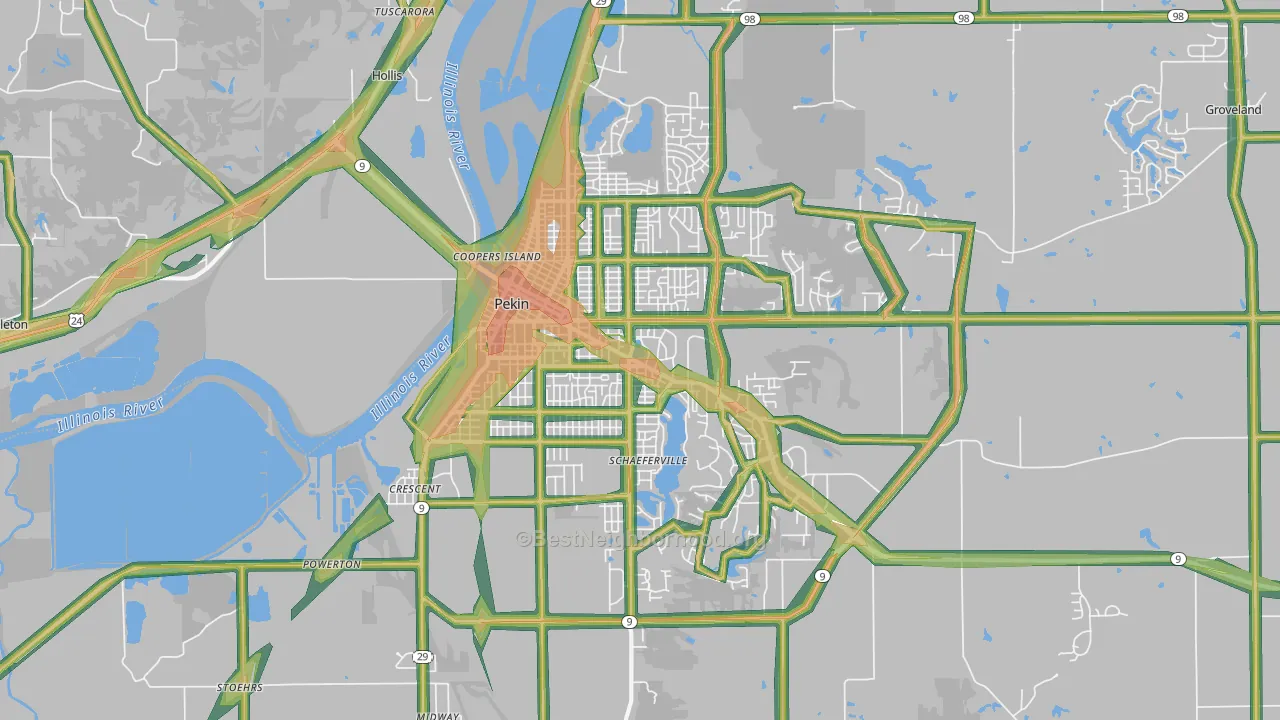 Pekin, IL Map of Noise Levels in Pekin