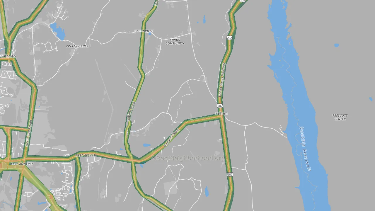 Pelham, MA Map of Noise Levels in Pelham