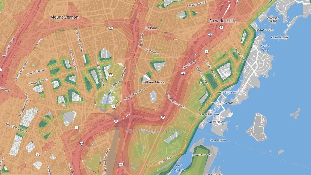 Pelham Manor, NY Map of Noise Levels in Pelham Manor