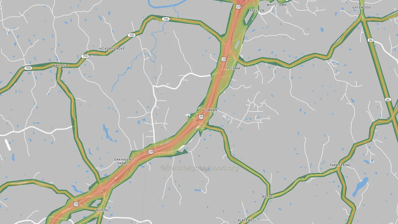 Pelham, NC Map of Noise Levels in Pelham