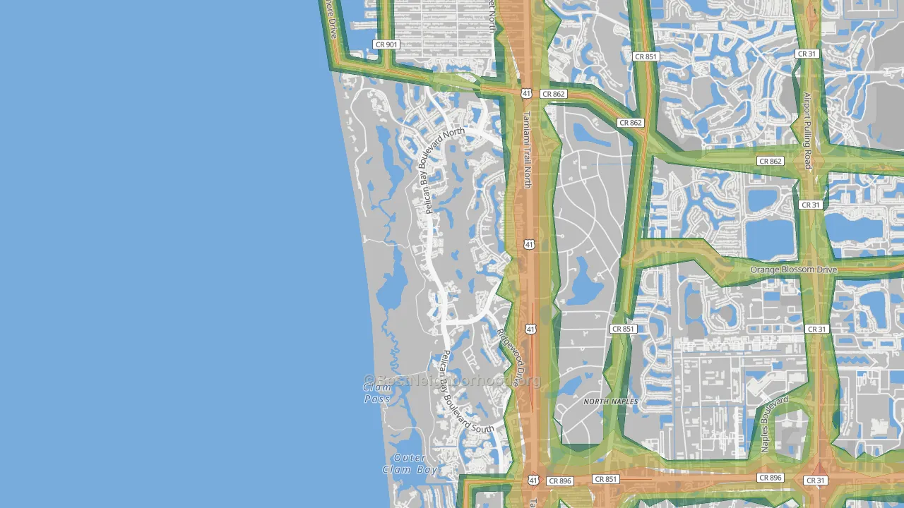 Pelican Bay, Naples, FL Map of Noise Levels in Pelican Bay
