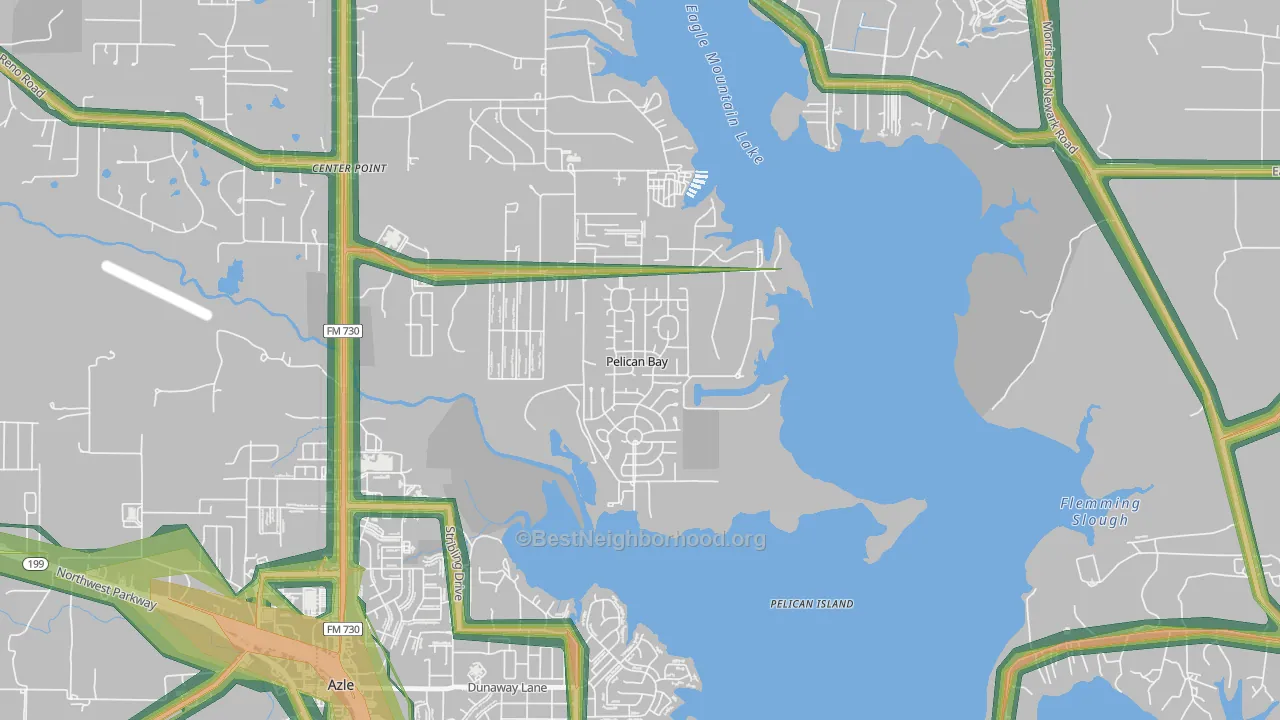Pelican Bay, TX Map of Noise Levels in Pelican Bay