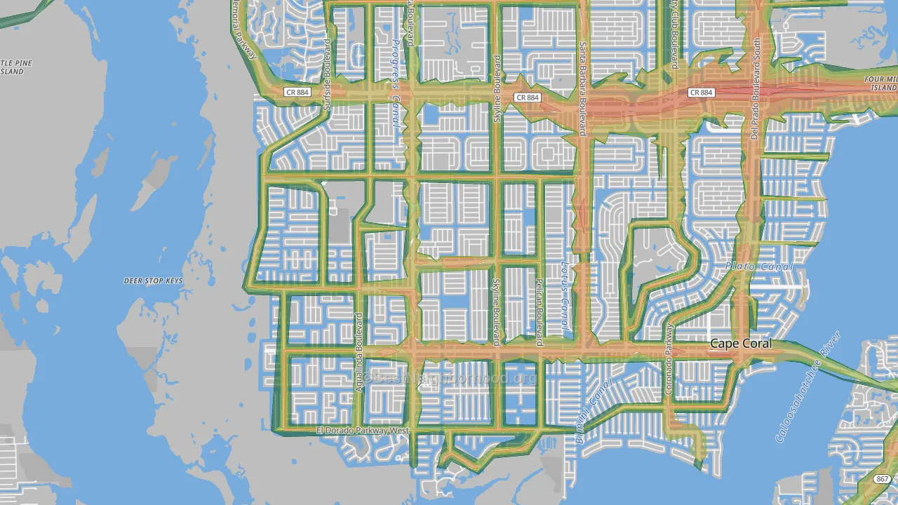 Pelican, Cape Coral, FL Map of Noise Levels in Pelican