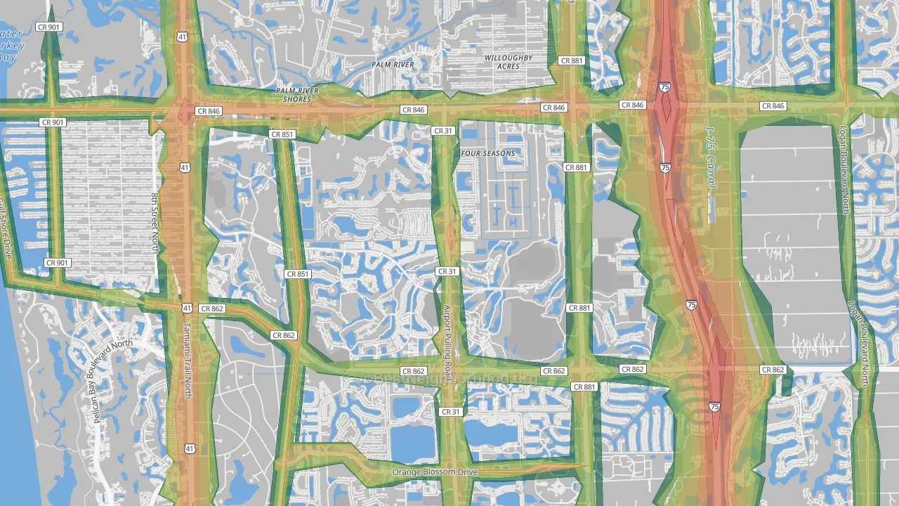 Pelican Marsh, Naples, FL Map of Noise Levels in Pelican Marsh