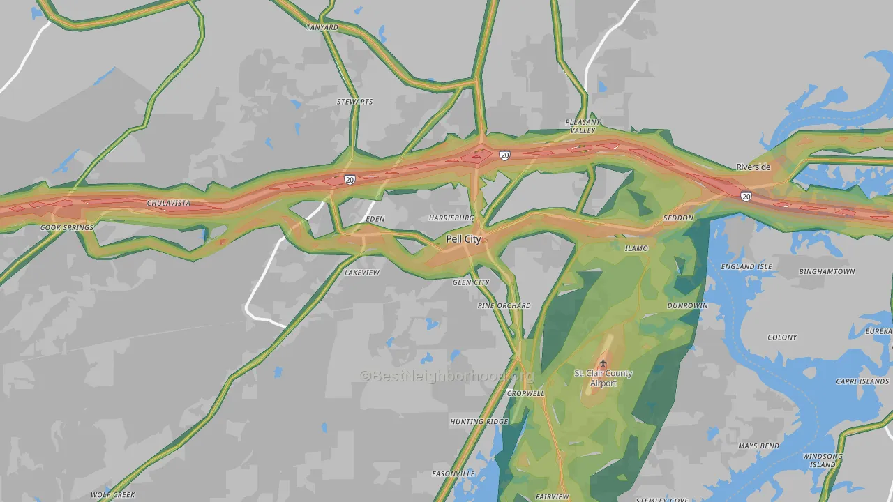 Pell City, AL Map of Noise Levels in Pell City