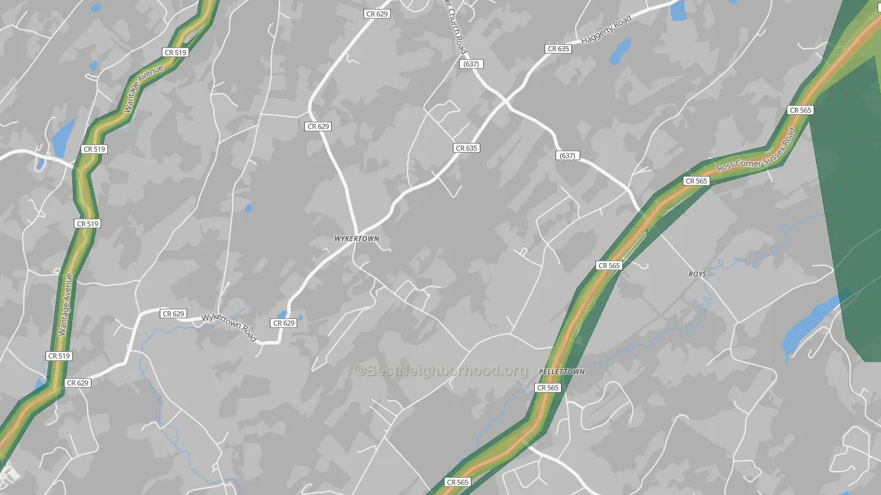 Pellettown, NJ Map of Noise Levels in Pellettown