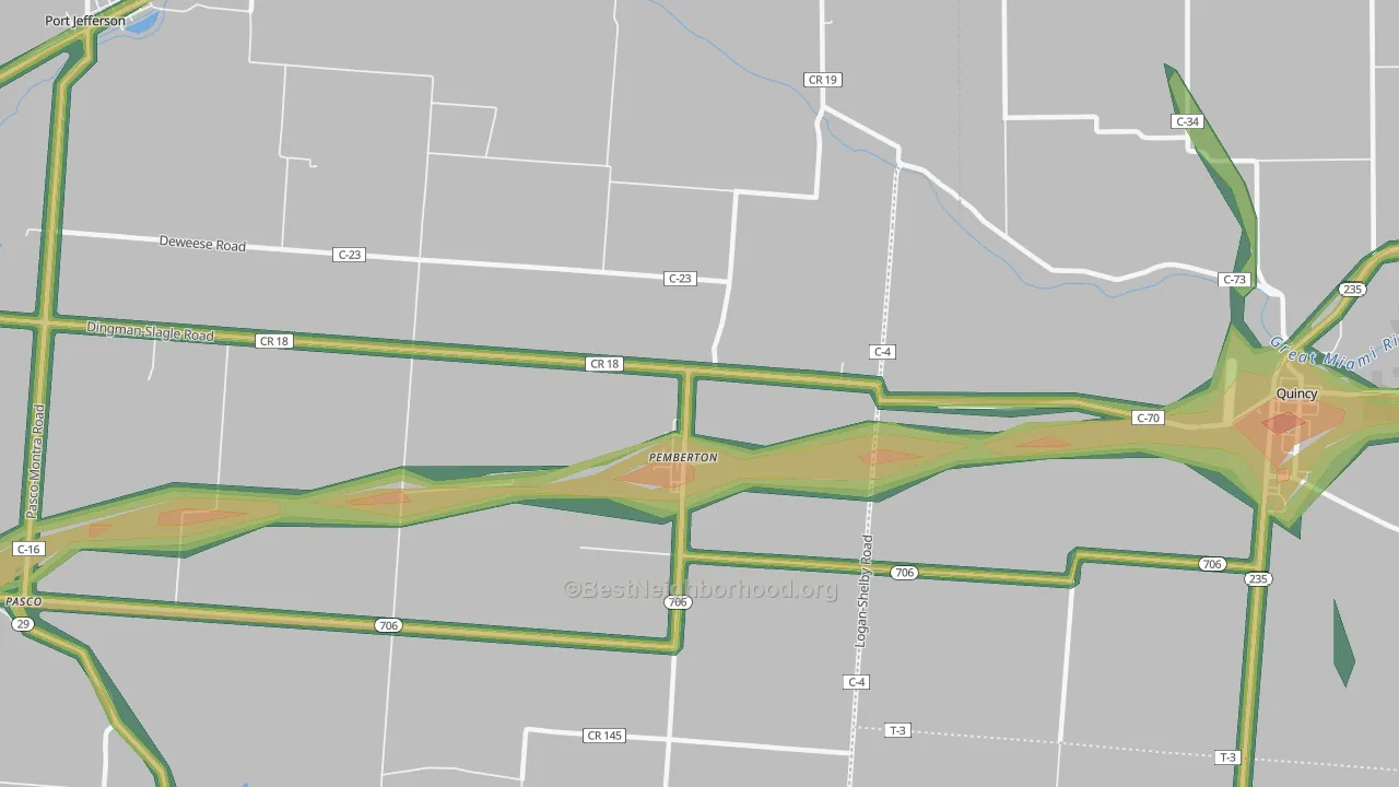 Pemberton, OH Map of Noise Levels in Pemberton