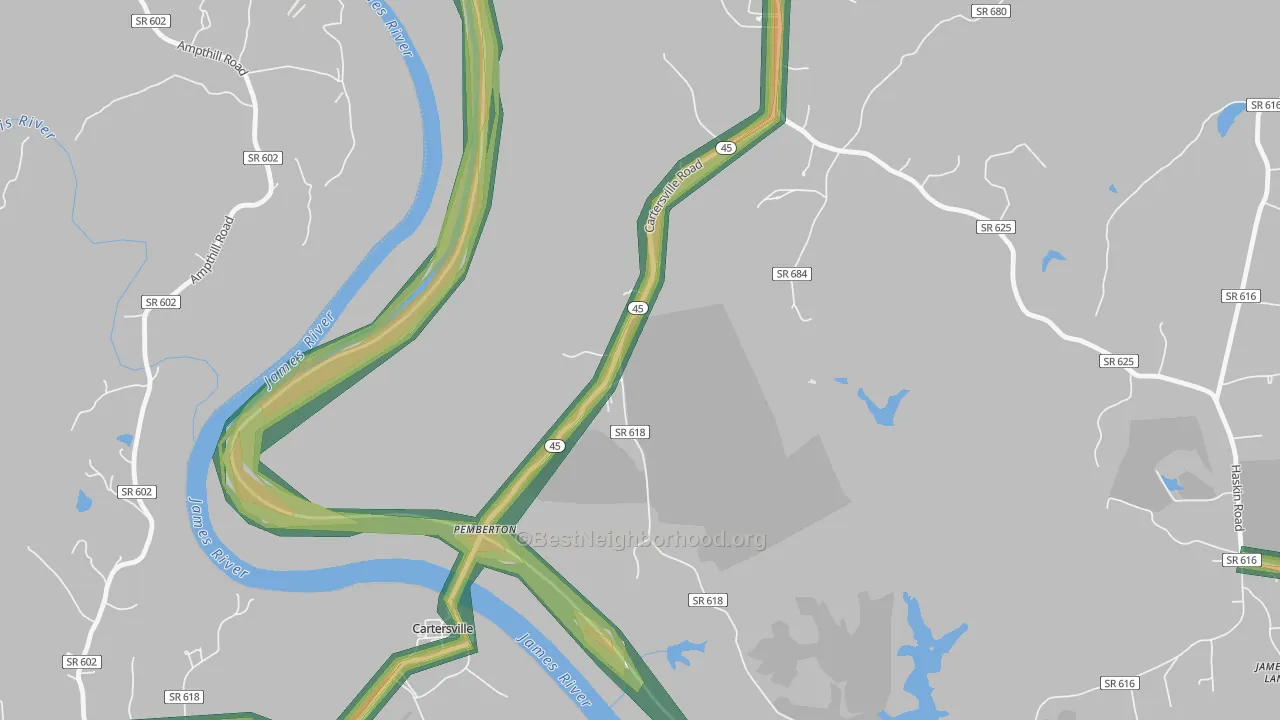 Pemberton, VA Map of Noise Levels in Pemberton