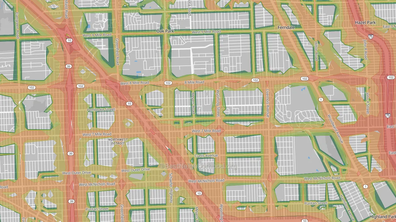 Pembroke, Detroit, MI Map of Noise Levels in Pembroke