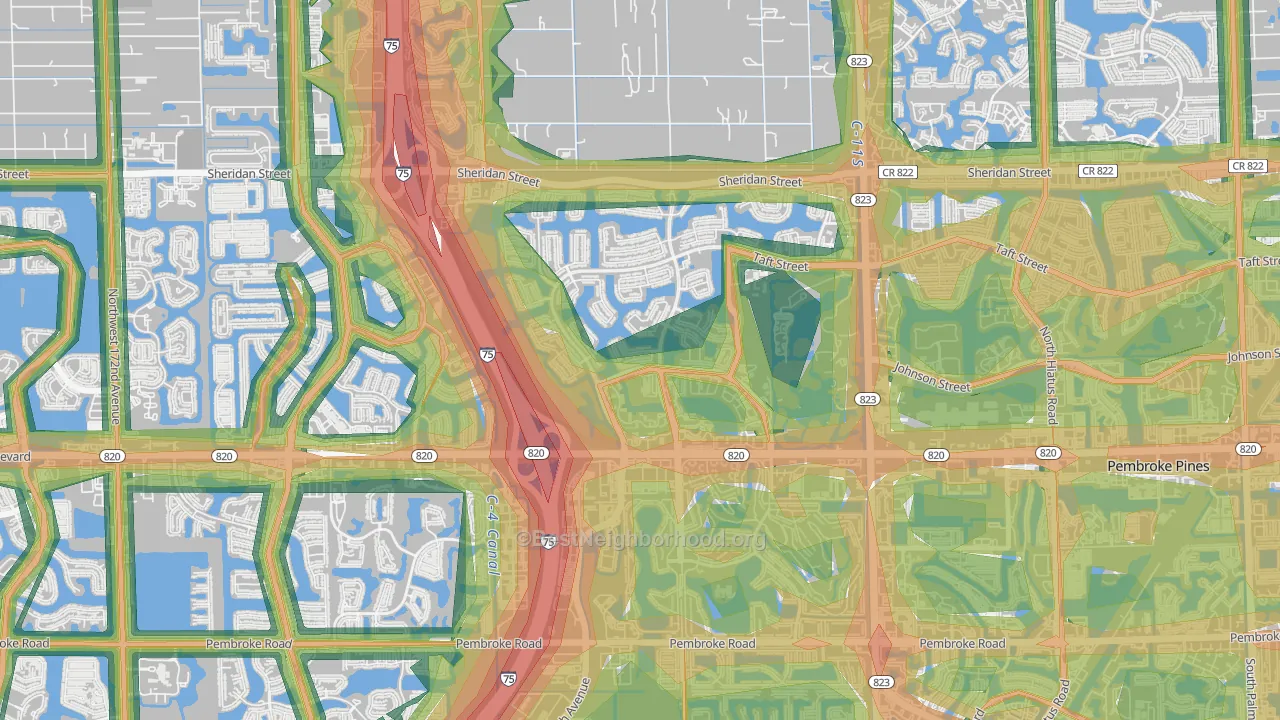 Pembroke Falls, Pembroke Pines, FL Map of Noise Levels in Pembroke Falls