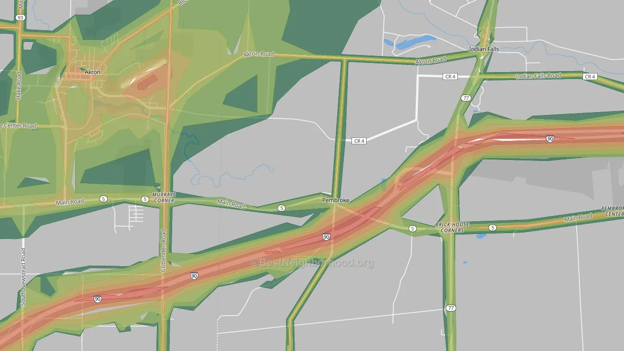 Pembroke, NY Map of Noise Levels in Pembroke