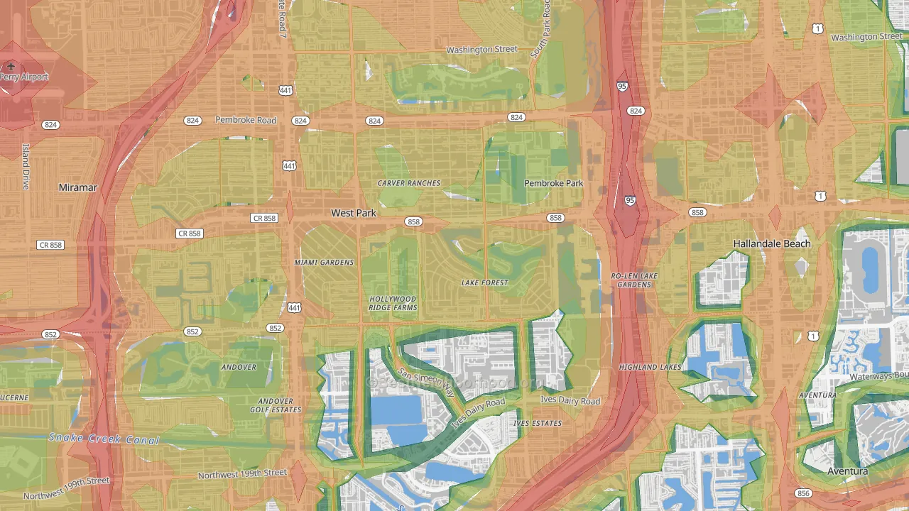 Pembroke Park, FL Map of Noise Levels in Pembroke Park