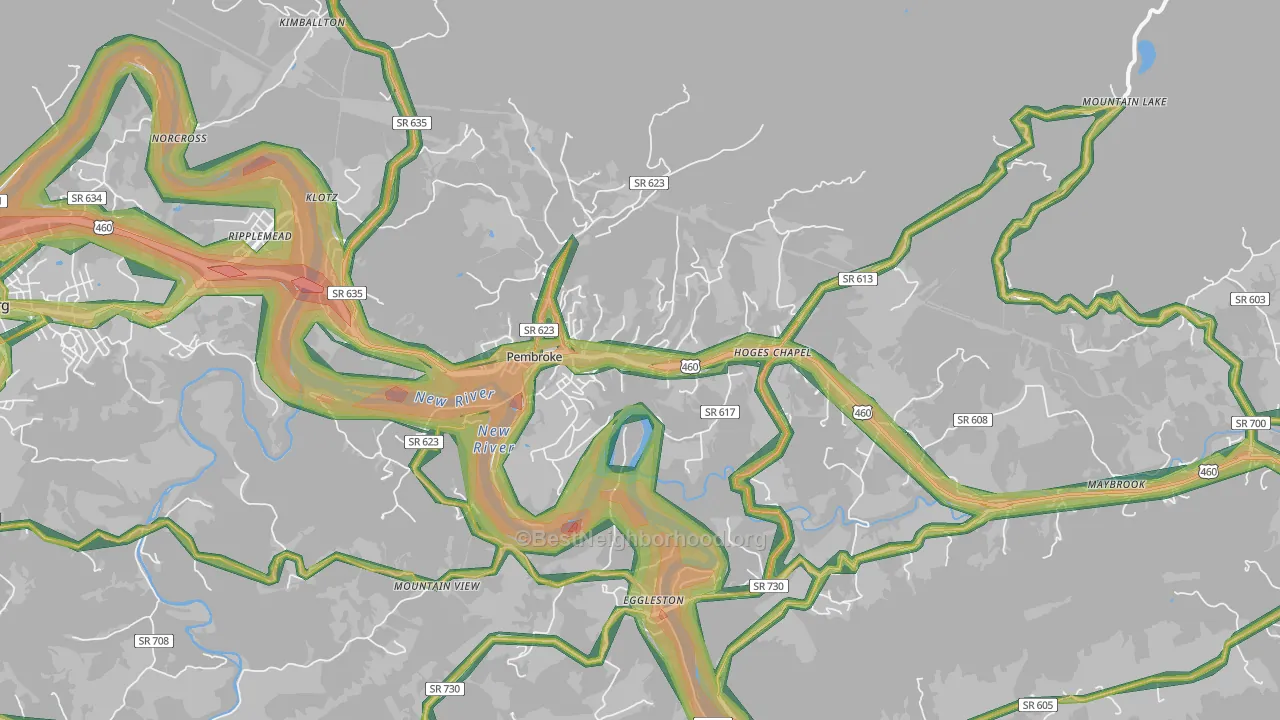 Pembroke, VA Map of Noise Levels in Pembroke