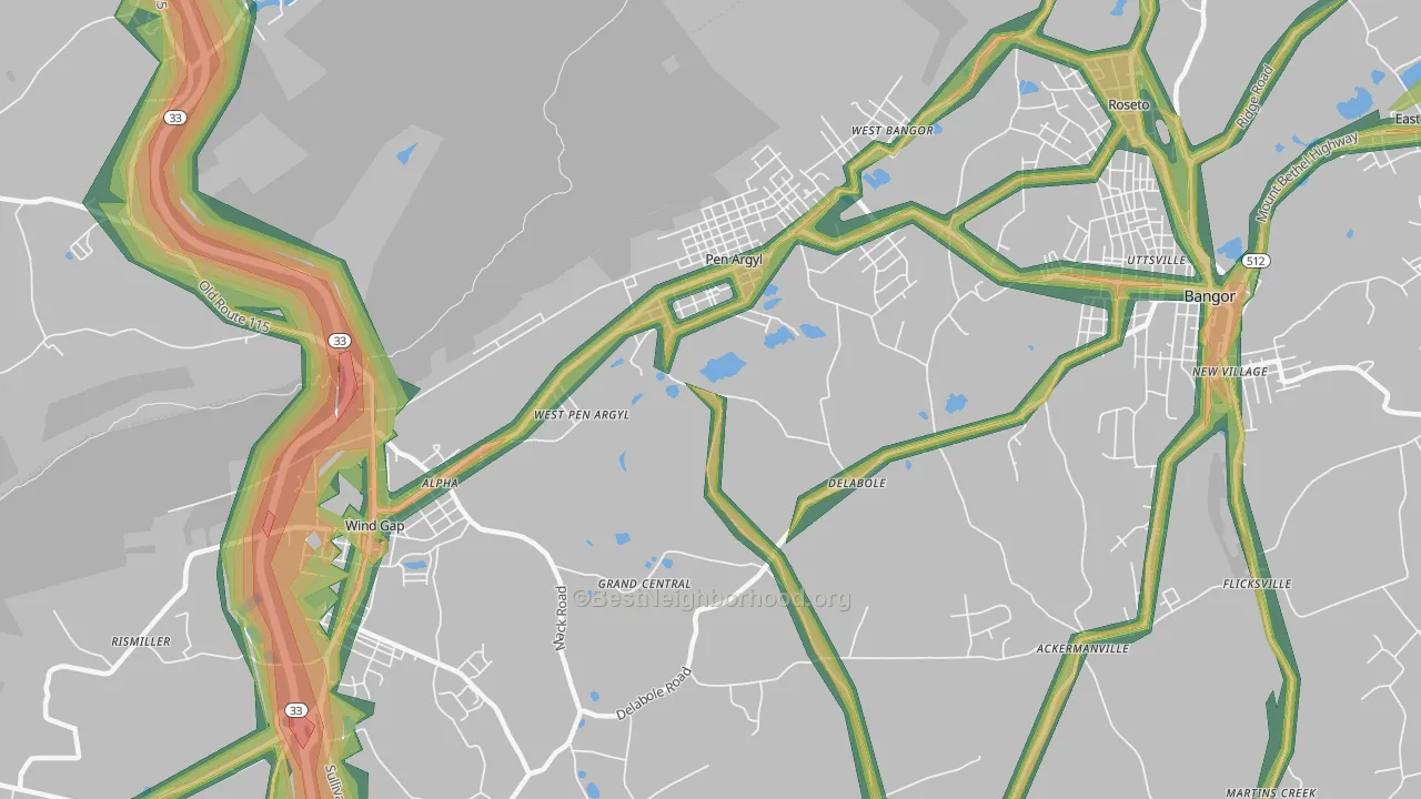 Pen Argyl, PA Map of Noise Levels in Pen Argyl