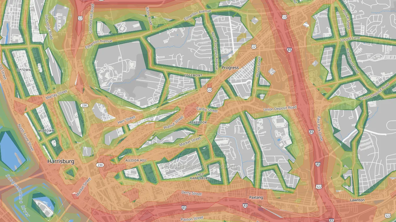 Penbrook, PA Map of Noise Levels in Penbrook