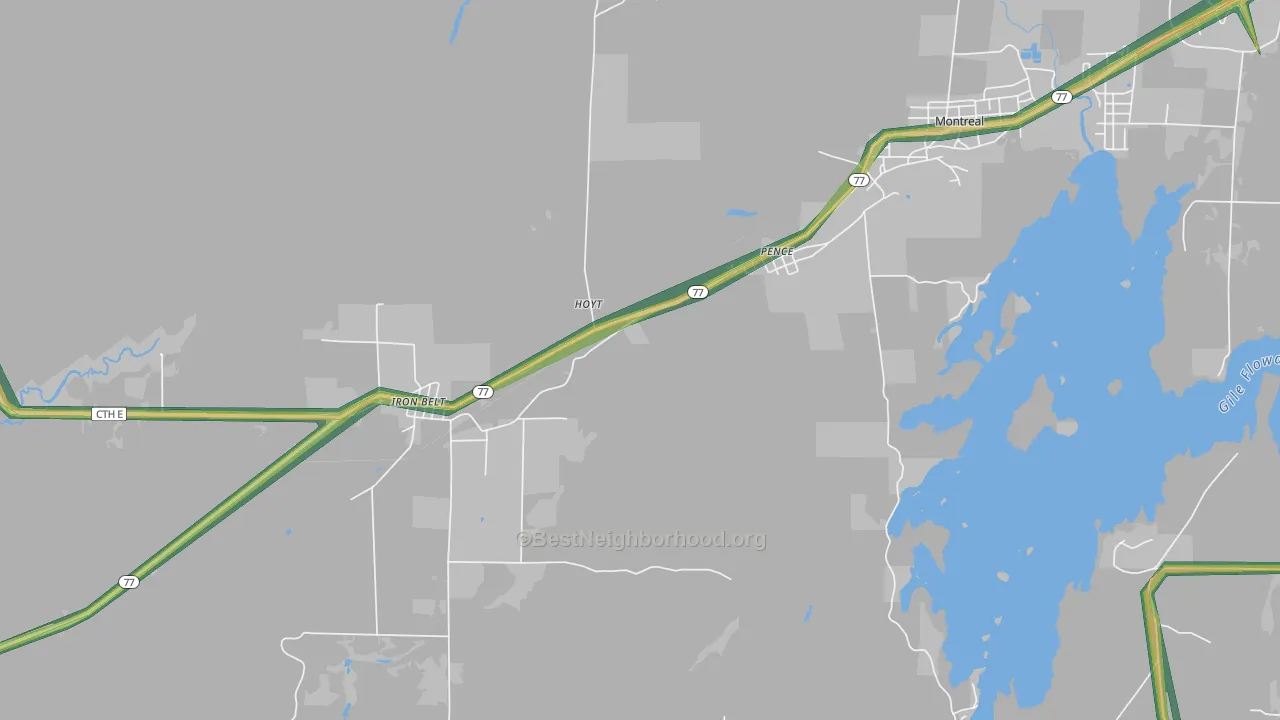 Pence, WI Map of Noise Levels in Pence