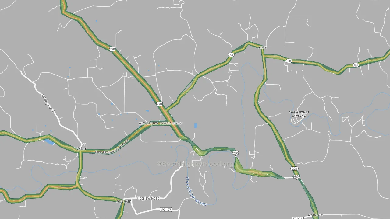 Pencil Bluff, AR Map of Noise Levels in Pencil Bluff