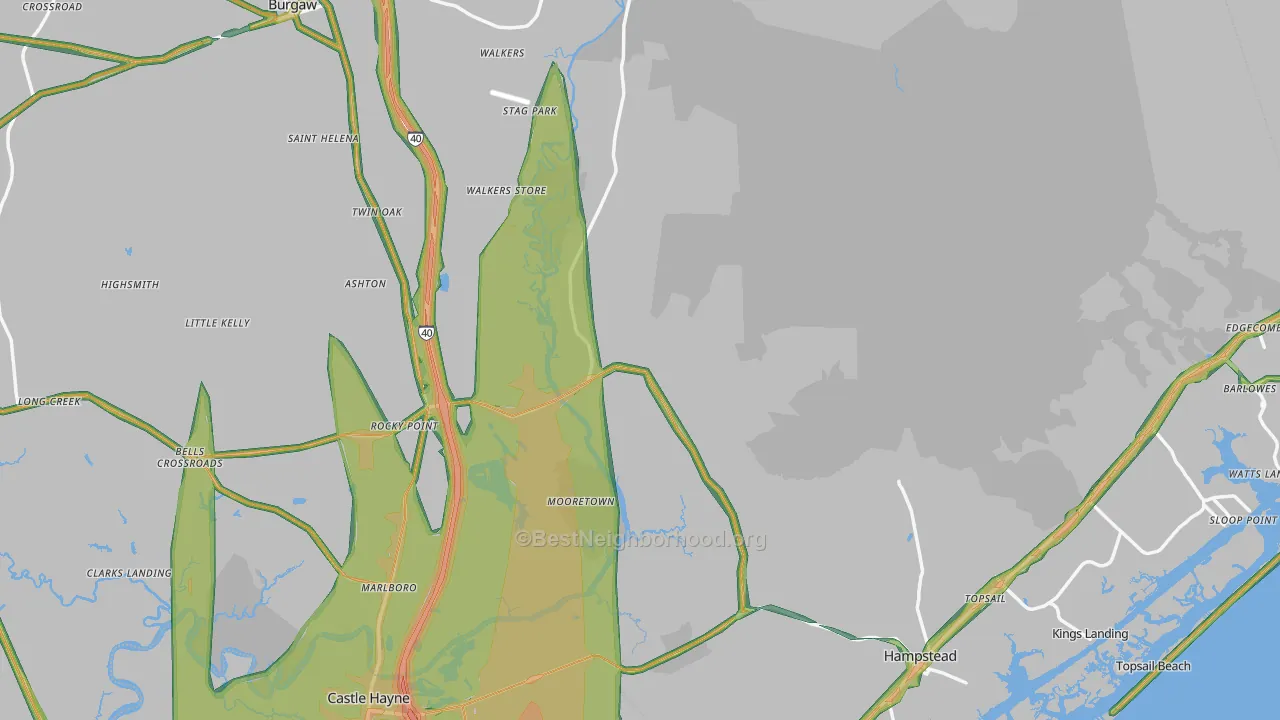 Pender County, NC Map of Noise Levels in Pender County