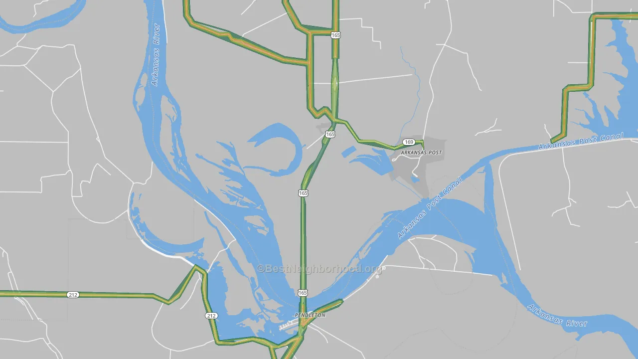 Pendleton, AR Map of Noise Levels in Pendleton