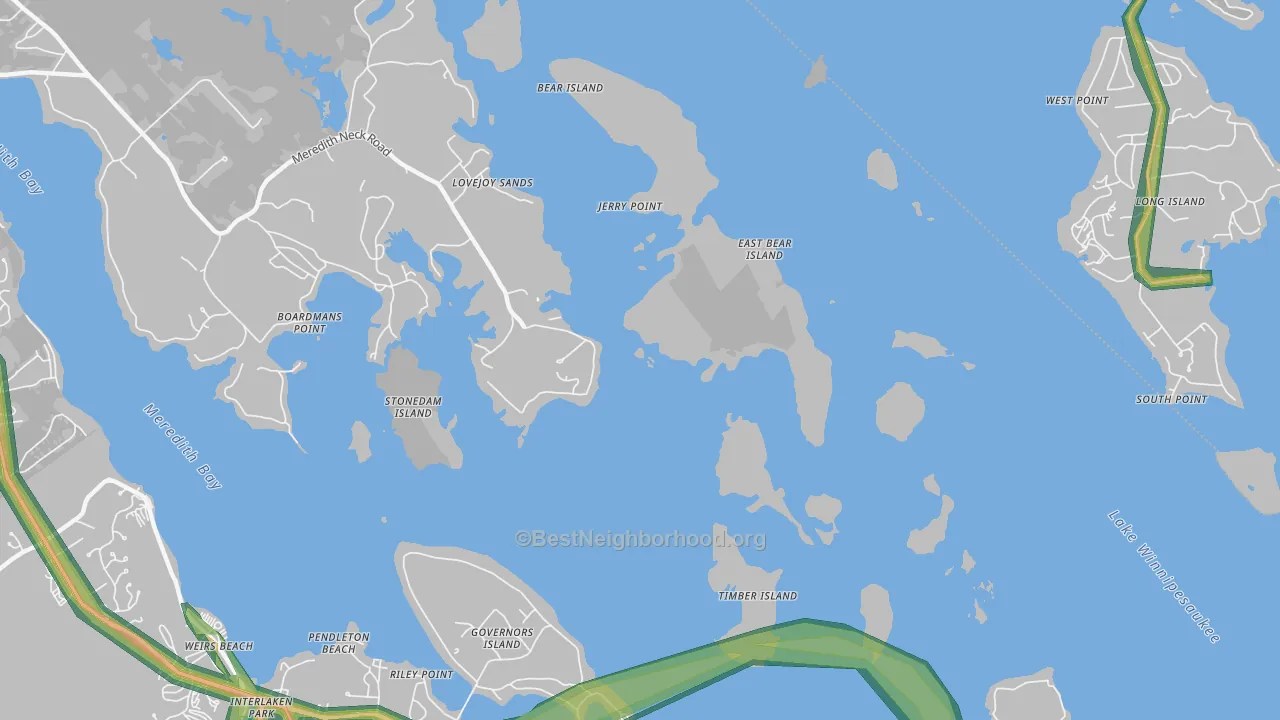 Pendleton Beach, NH Map of Noise Levels in Pendleton Beach