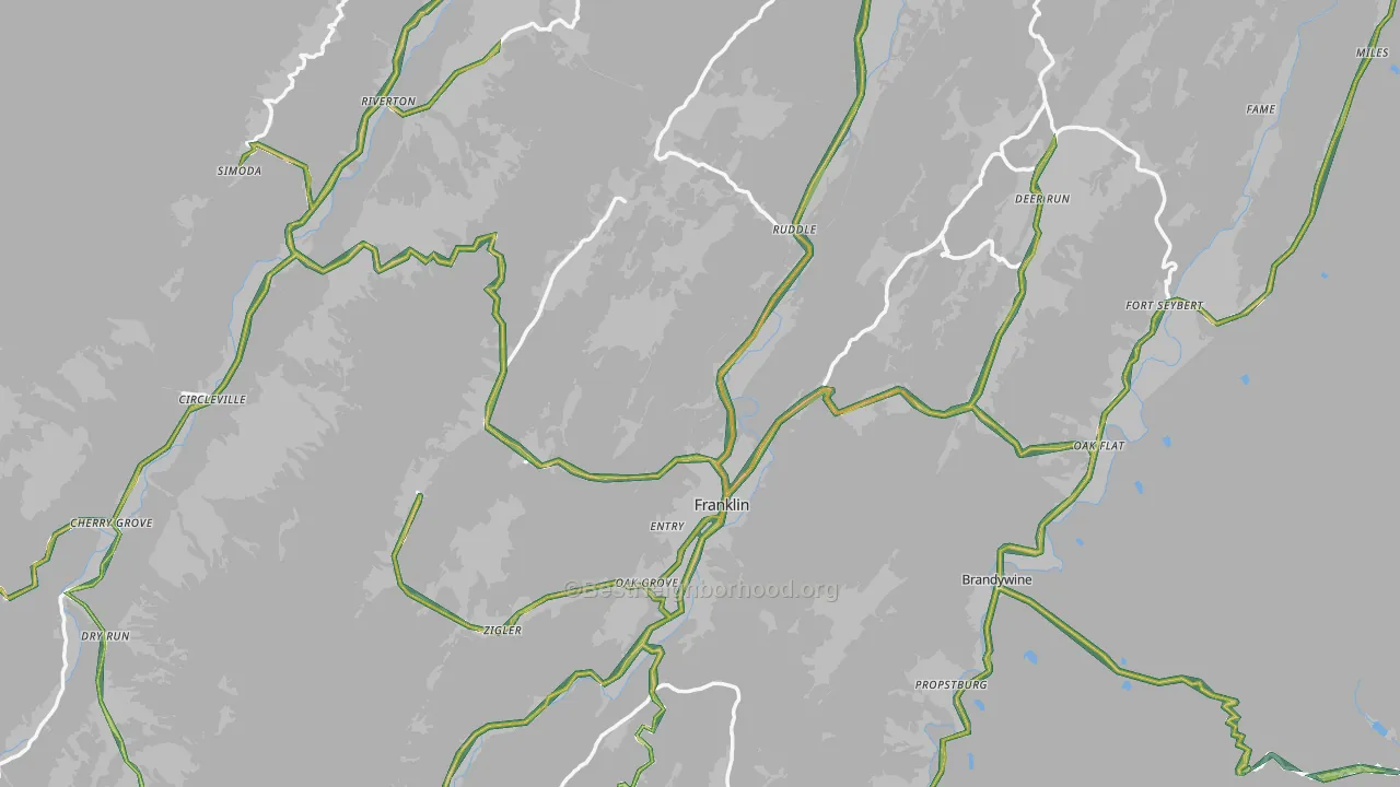 Pendleton County, WV Map of Noise Levels in Pendleton County