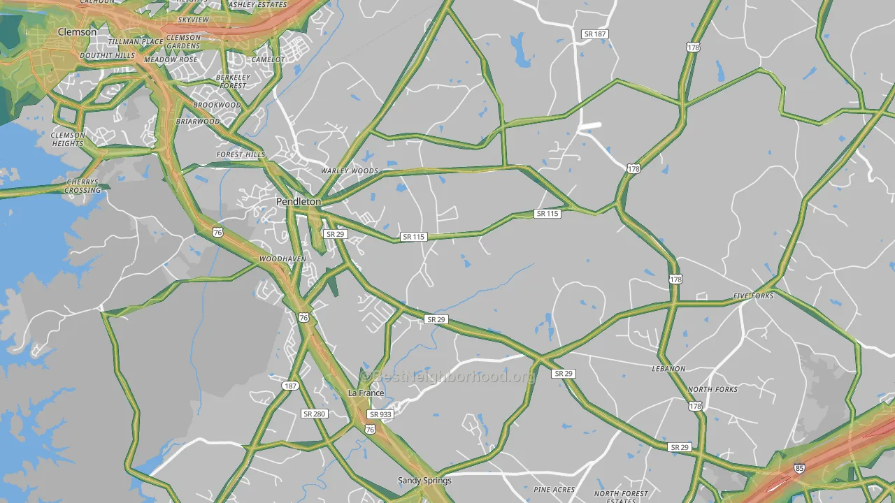 Pendleton, SC Map of Noise Levels in Pendleton