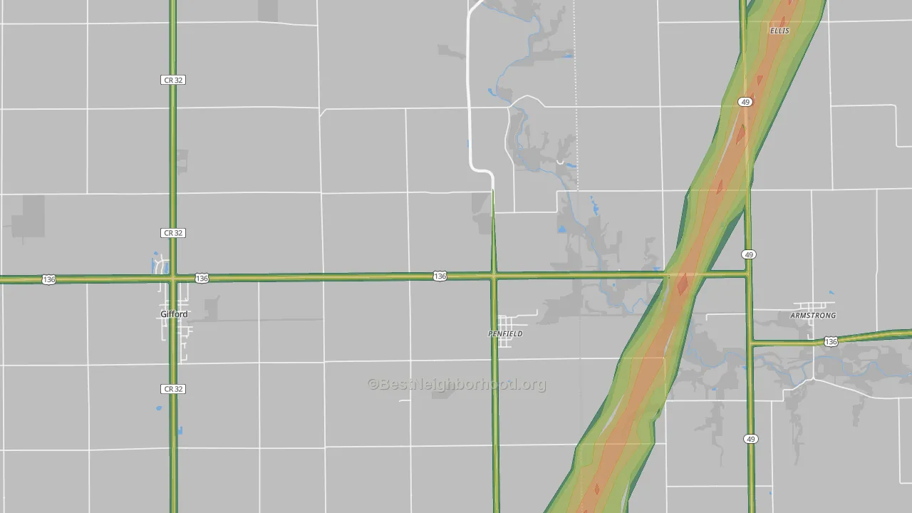Penfield, IL Map of Noise Levels in Penfield