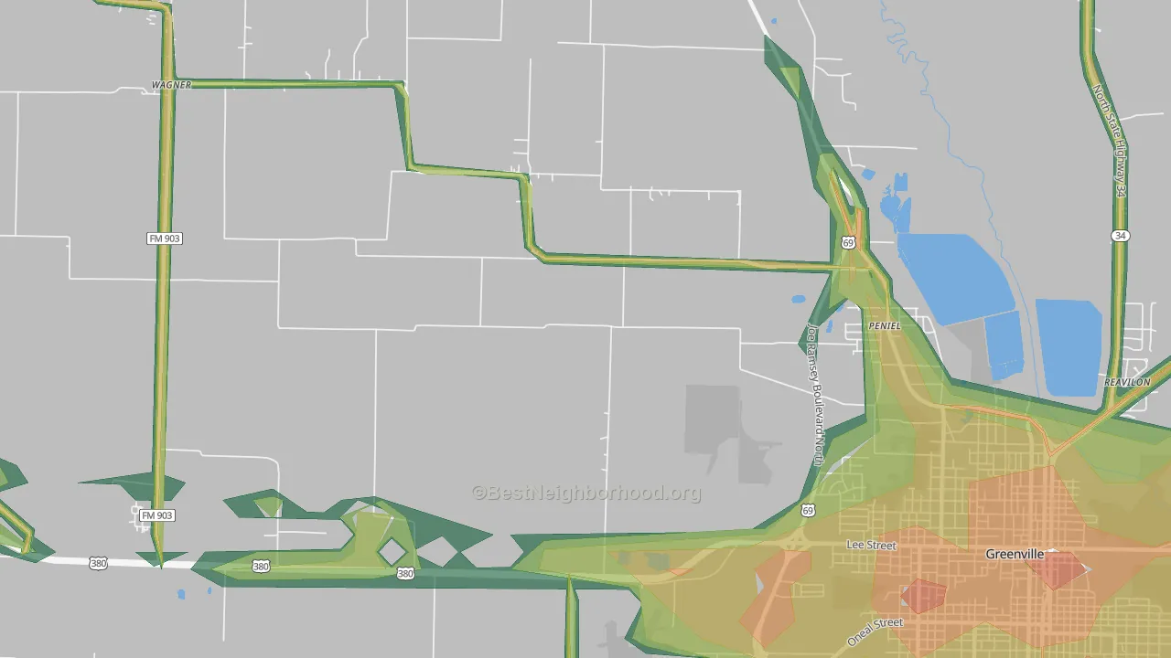 Peniel, TX Map of Noise Levels in Peniel