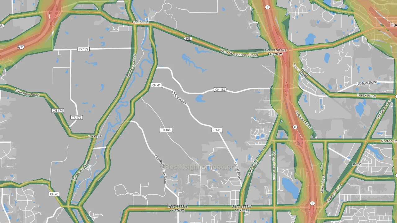 Peninsula, OH Map of Noise Levels in Peninsula