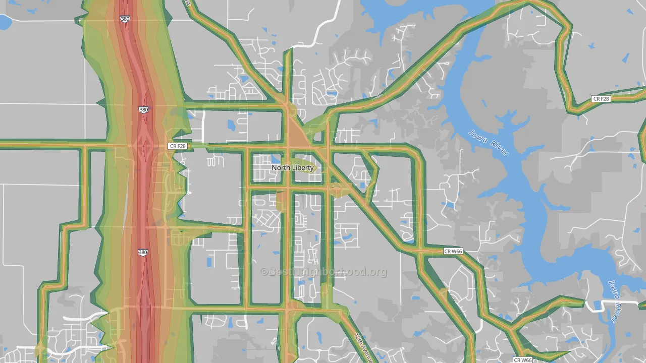 Penn, North Liberty, IA Map of Noise Levels in Penn
