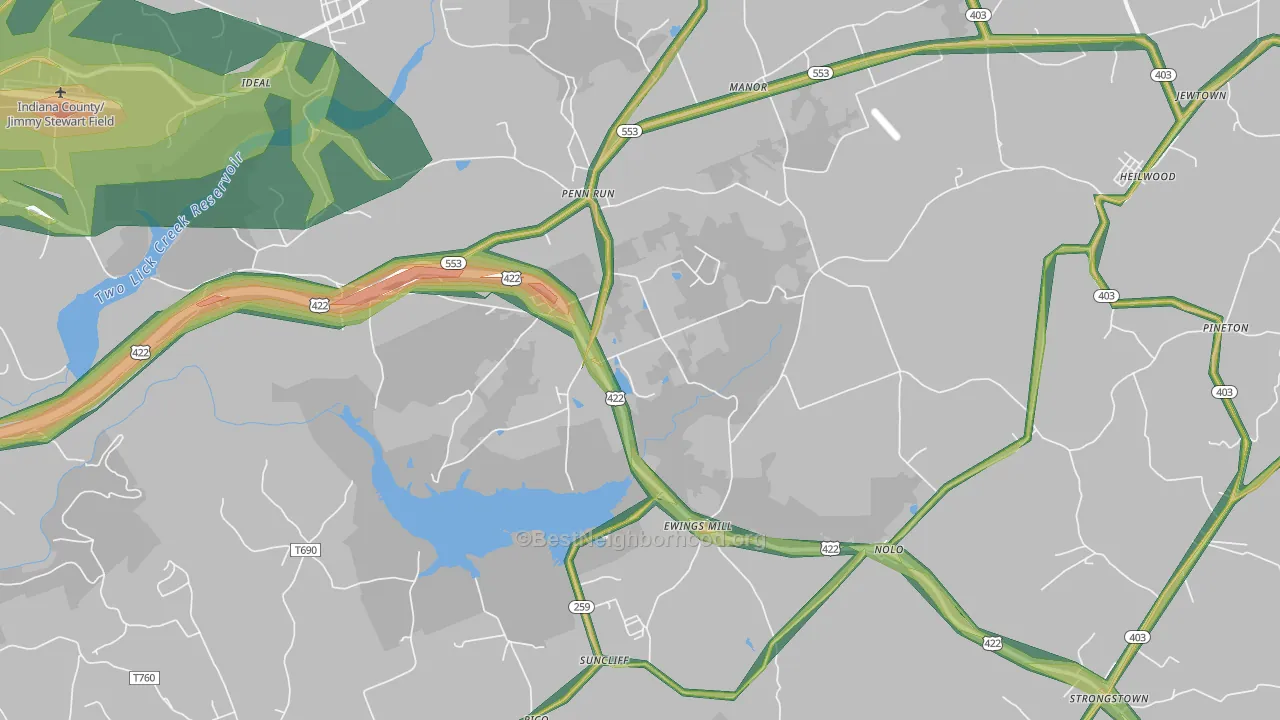 Penn Run, PA Map of Noise Levels in Penn Run