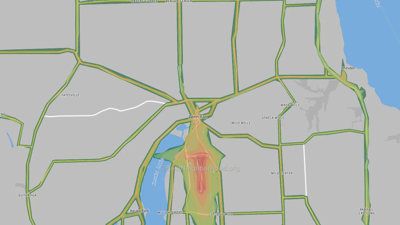 Penn Yan, NY Map of Noise Levels in Penn Yan