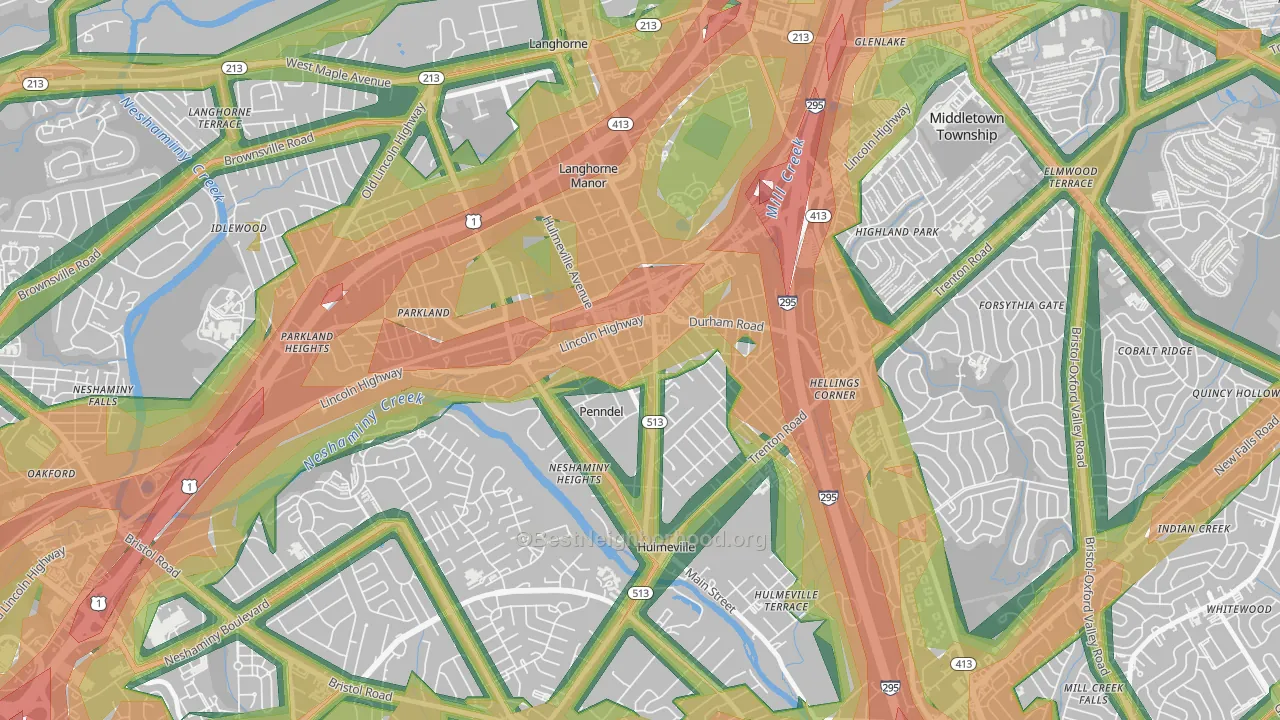 Penndel, PA Map of Noise Levels in Penndel