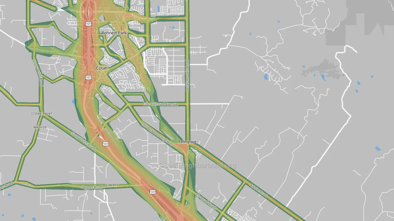 Penngrove, CA Map of Noise Levels in Penngrove